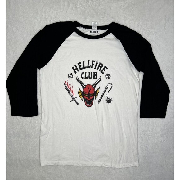 Netflix Stranger Things Hell Fire Club Long Sleeve Shirt Adults Large Raglan - Picture 1 of 8